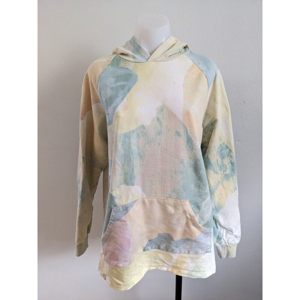 Baja East Size 1 Tie Dye Hoodie Pullover Green Yellow 100% Cotton Long Sleeves - Picture 3 of 10